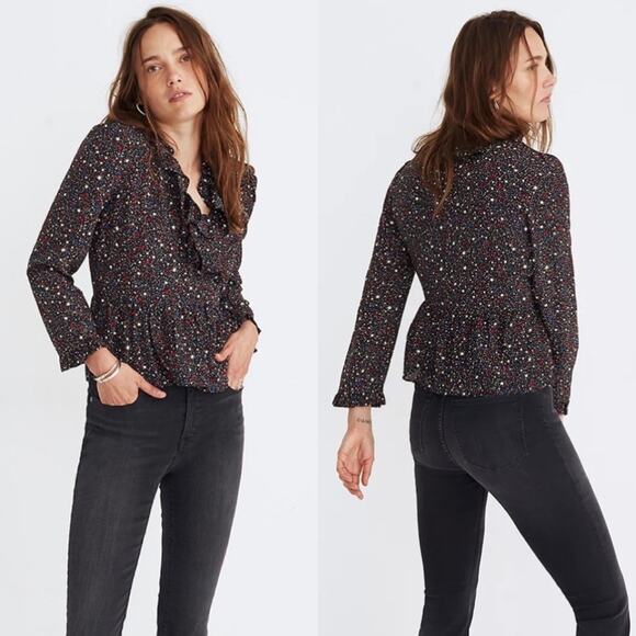 Madewell Silk Ruffle-Hem Wrap Top in Starry Night size Small - Picture 1 of 13